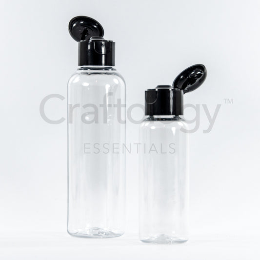 Plastic Flip Top Bottle (Clear, Black Cap) - Craftology Essentials - Philippines