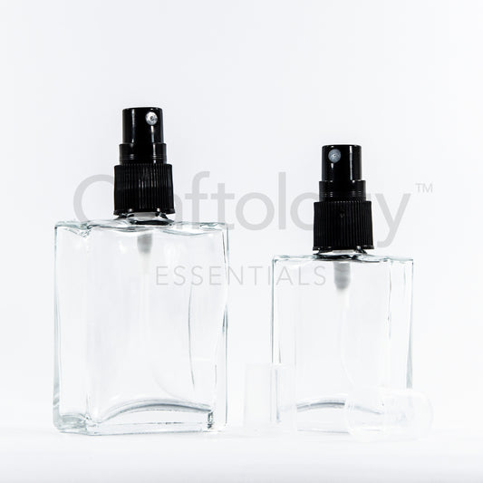 Glass Spray Bottle (Rectangular, Clear, Black Sprayer) - Craftology Essentials - Philippines